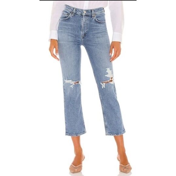 Agolde Wilder Light Wash Distressed Mid-Rise Comfort Straight Leg Jeans sz 27 - Picture 1 of 14